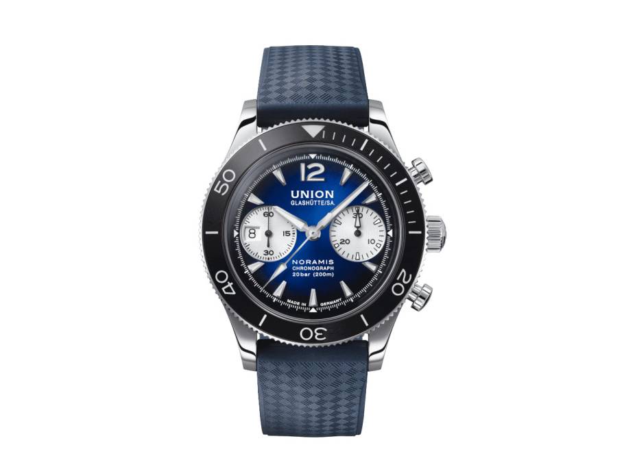 Noramis Chronograph Sport Automatik Edelstahl 43mm blaues Zifferblatt blaues Kautschukband