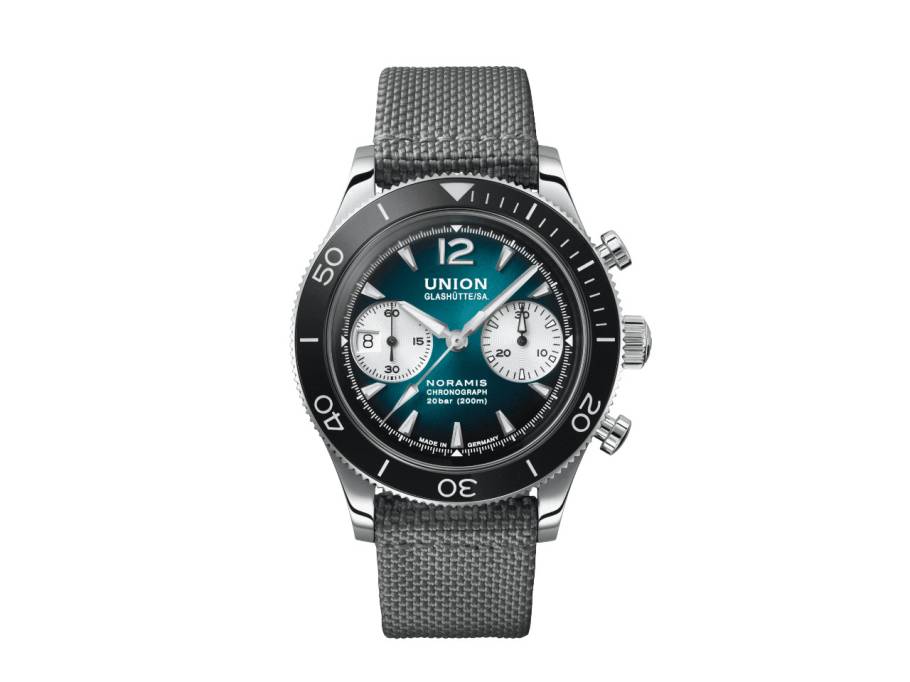 Noramis Chronograph Sport Automatik Edelstahl 43mm grünes Zifferblatt graues Textilband