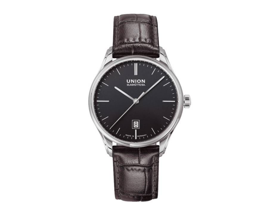 Viro Datum Automatik Edelstahl 41mm schwarzes Zifferblatt braunes Lederband