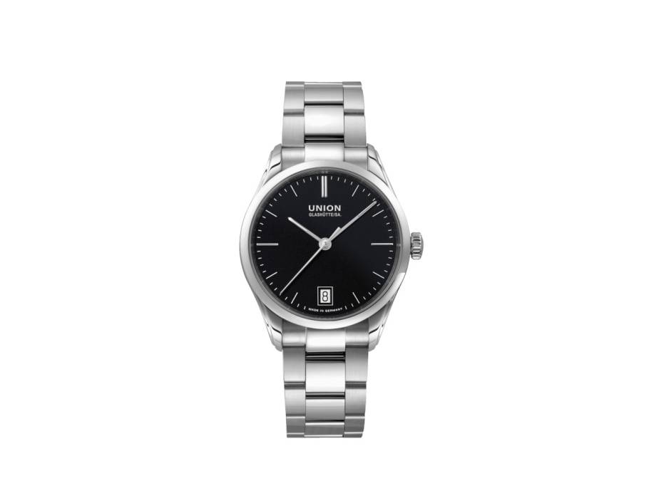Viro Datum Automatik Edelstahl 34mm schwarzes Zifferblatt Metallband