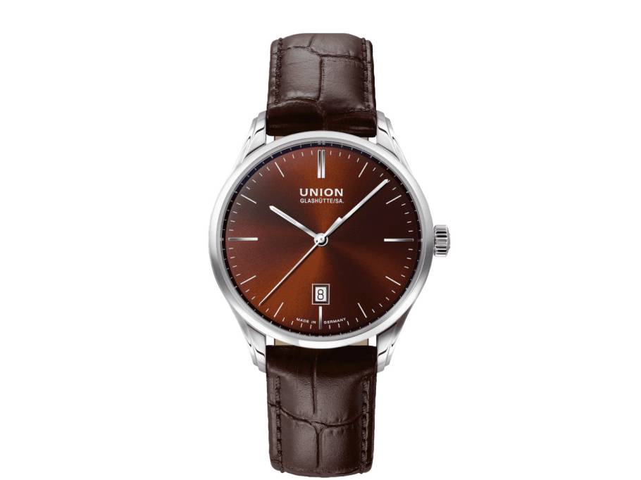 Viro Datum Automatik Edelstahl 41mm braunes Zifferblatt schwarzes Lederband