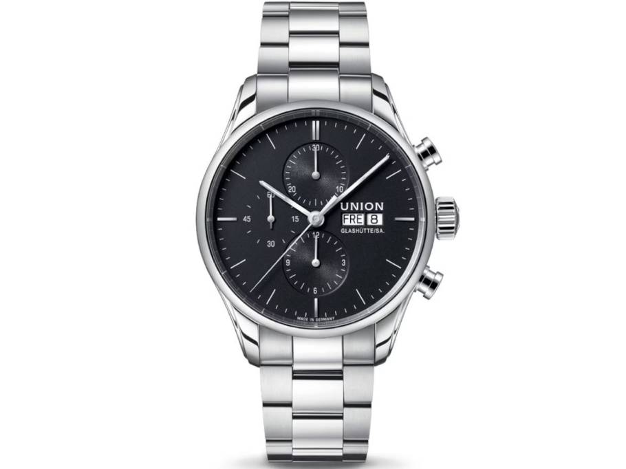 Viro Chronograph Automatik Edelstahl 44mm schwarzes Zifferblatt Metallband