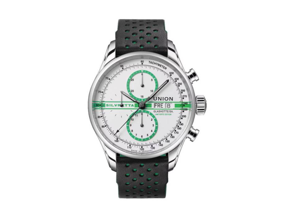 Viro Chronograph Silvretta Classic 2022 Limited Edition Automatik Edelstahl 44mm weiß-grünes Zifferblatt schwarzes Lederband