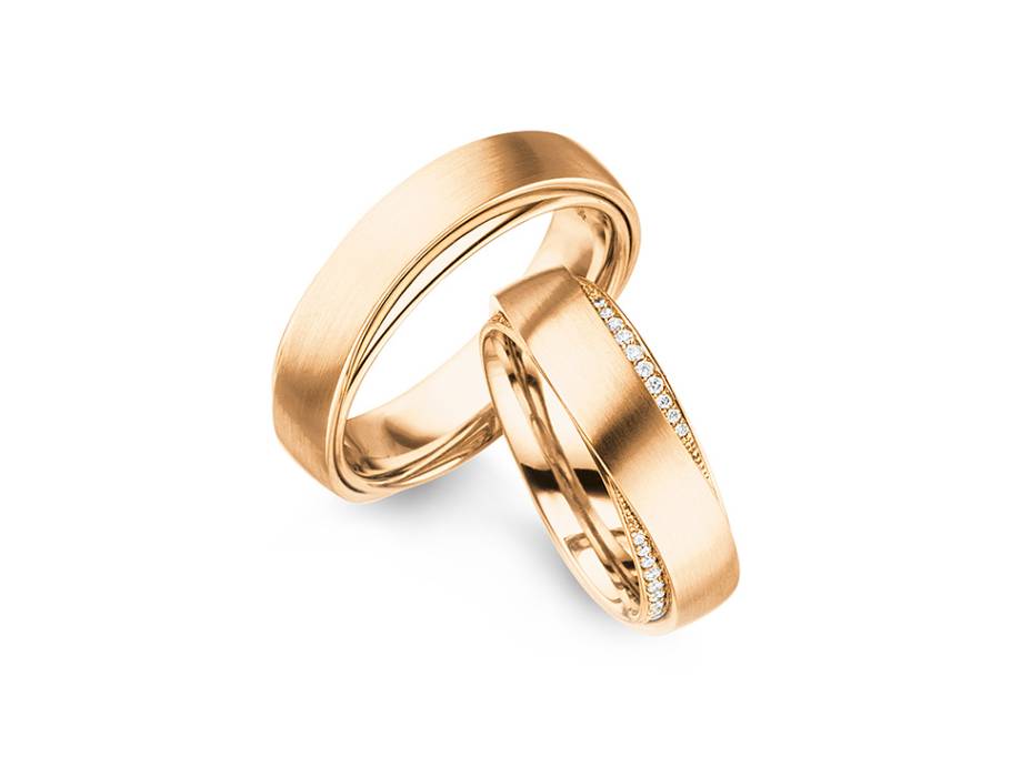 Unisono Trauringpaar Roségold geschwungen mit Brillanten 0,150ct