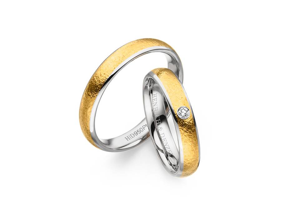 Unita Trauringpaar Platin mit Feingold gewölbt mit Brillant 0,030ct