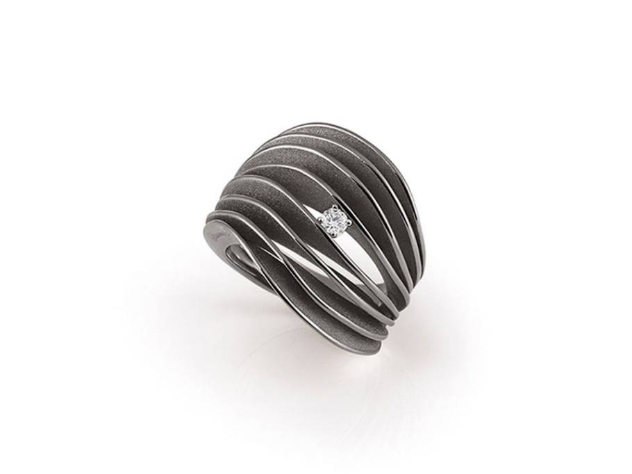 Velaa Ring Black Lava Gold 8reihig mit Brillant 0,100ct