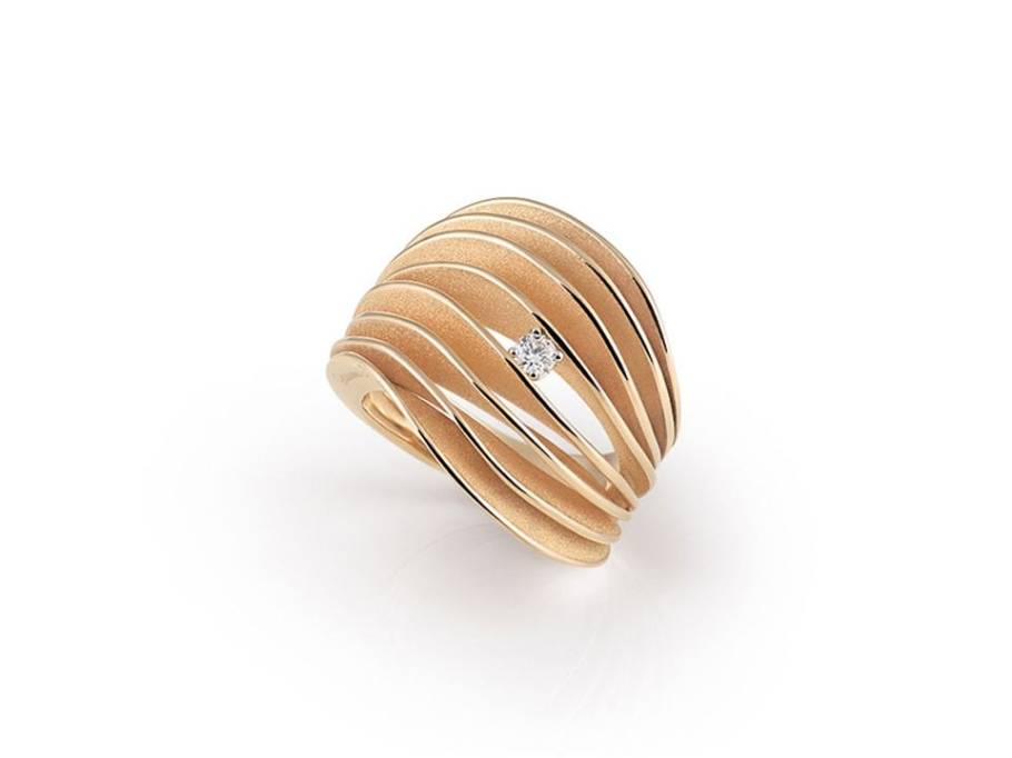 Velaa Ring Orange Apricot Gold 8reihig mit Brillant 0,100ct