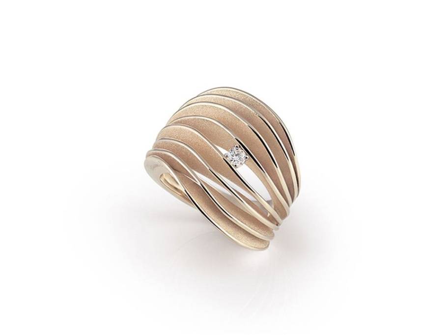 Velaa Ring Natural Beige Gold 8reihig mit Brillant 0,100ct