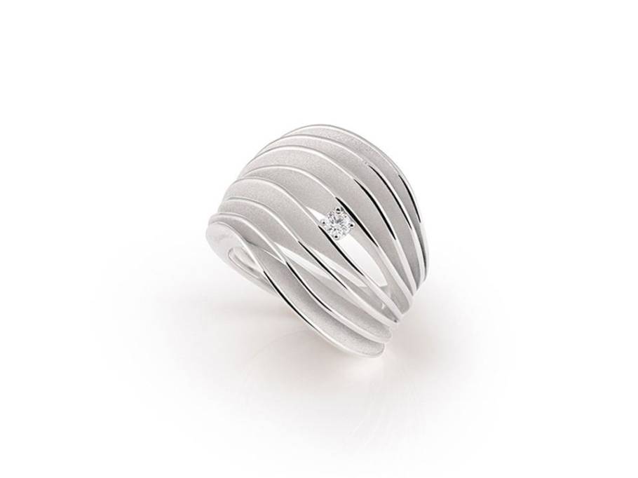 Velaa Ring White Ice Gold 8reihig mit Brillant 0,100ct