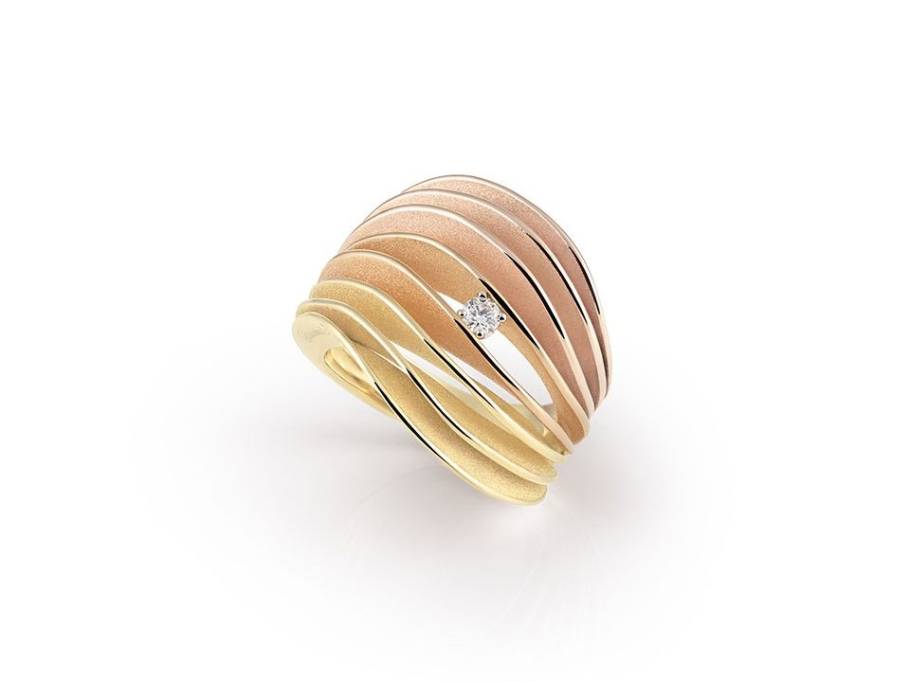 Velaa Ring mehrfarbig Gold 8reihig mit Brillant 0,100ct