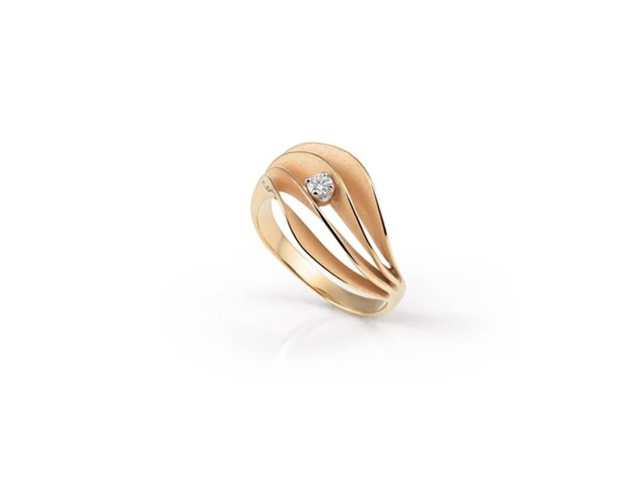 Velaa Star Ring Orange Apricot Gold 4reihig mit Brillant 0,080ct