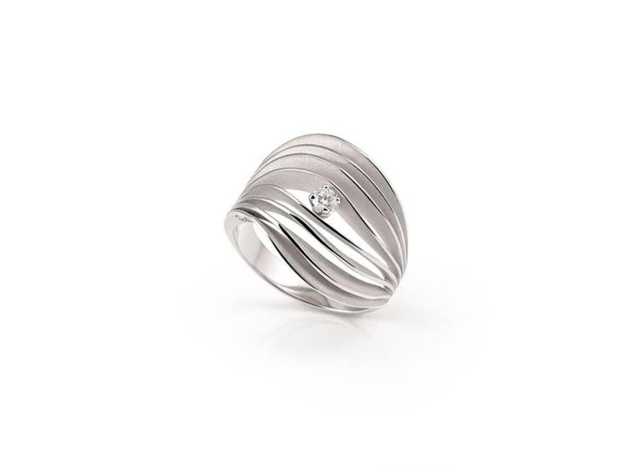 Velaa Star Ring White Ice Gold 8reihig mit Brillant 0,080ct