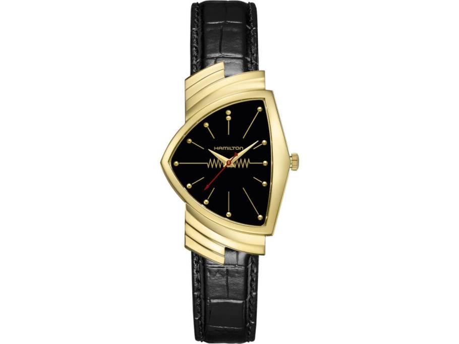   Ventura Gold Quarz Gelbgold schwarz Lederband schwarz limitierte Edition