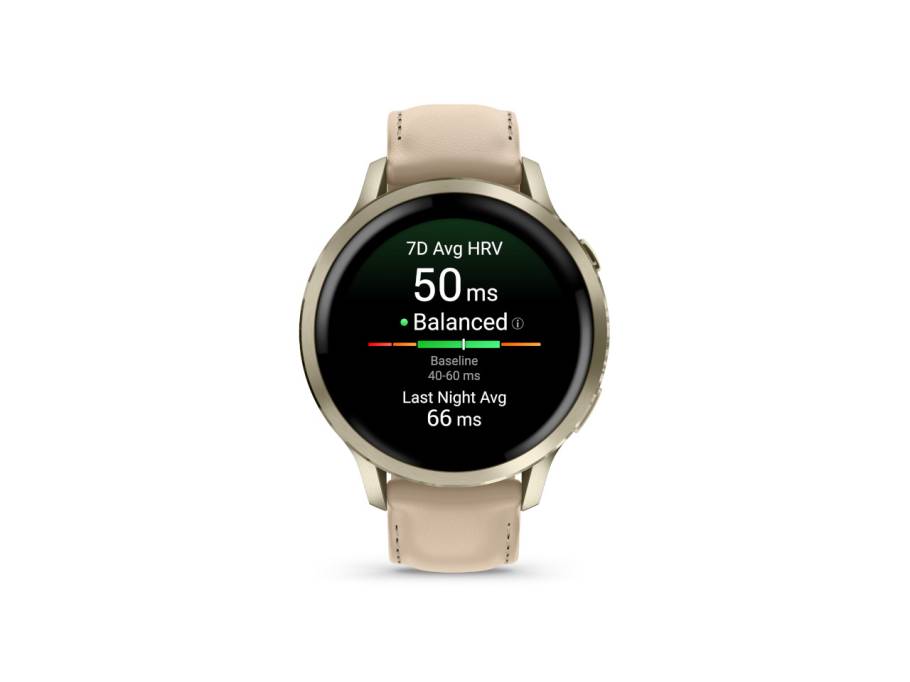   Venu 4 Quarz Edelstahl und Polymer Lunargold 41mm digitales Zifferblatt beiges Lederband