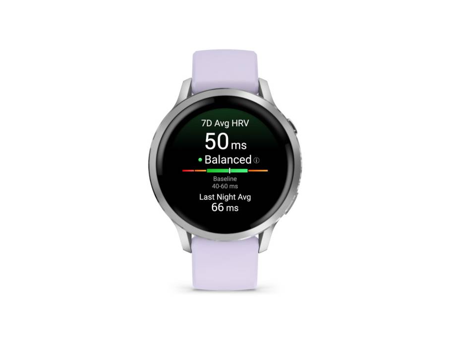   Venu 4 Quarz Edelstahl und Polymer 41mm digitales Zifferblatt violettes Silikonband