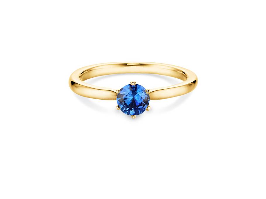 Verlobungsring 6er Krappe Gelbgold Saphir 5,0mm