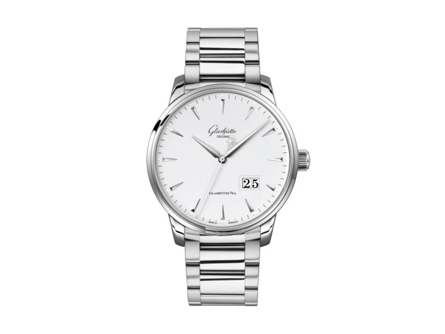 Senator Excellence Panoramadatum Automatik Edelstahl 42mm weißes Zifferblatt Metallband