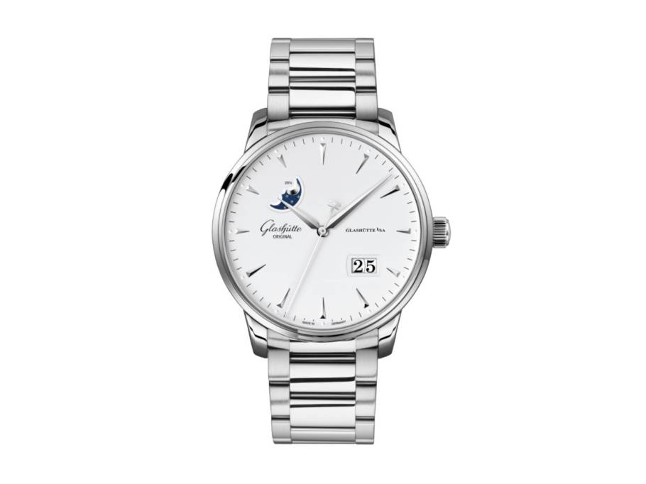 Senator Excellence Panoramadatum Mondphase Automatik Edelstahl 42mm weißes Zifferblatt  Metallband