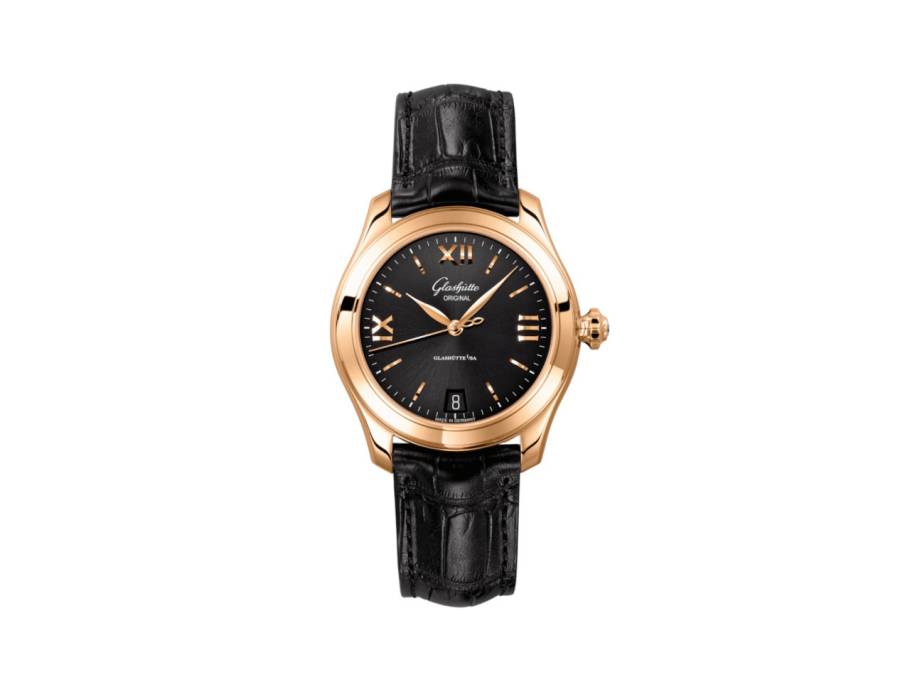 Lady Serenade Automatik Edelstahl 36mm schwarzes Zifferblatt schwarzes Lederband