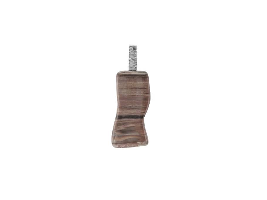 Baumscheibe Anhänger Silber 57mm mit versteinertem Holz getrommelt