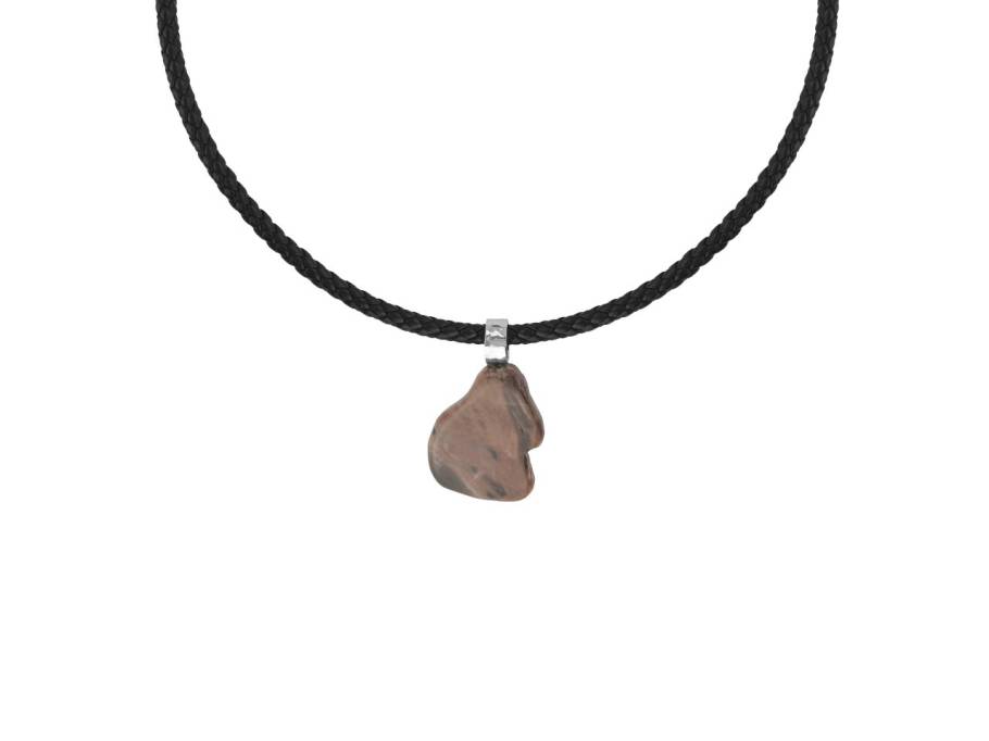 Baumscheibe Anhänger Silber 38mm mit versteinertem Holz getrommelt