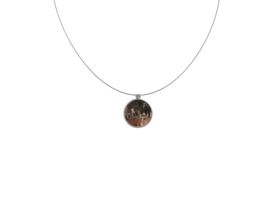 Baumscheibe Anhänger Silber 23mm mit versteinertem Holz