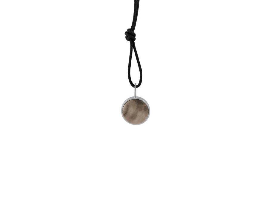 Baumscheibe Anhänger Silber 23mm mit versteinertem Holz