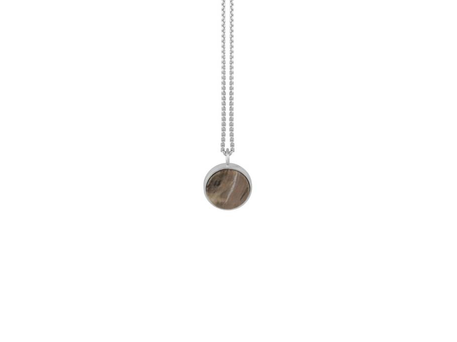 Baumscheibe Anhänger Silber 23mm mit versteinertem Holz