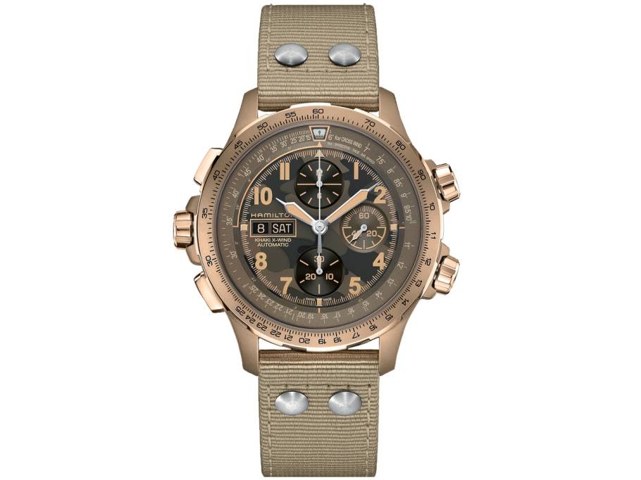 Khaki Aviation X-Wind Auto Chrono Edelstahl Camouflage-Zifferblatt beiges Lederband