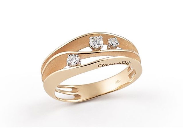 Dunes Ring Orange Apricot Gold 3reihig mit Brillanten 0,190ct